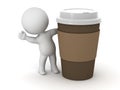 3D Character Waving from Behind Coffee Cup