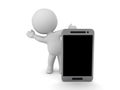 3D Character waving from behind generic smartphone Royalty Free Stock Photo