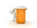 3D Character waving from behind large pill capsule container