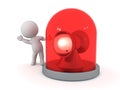 3D Character waving from behind red flashing emergency light beacon