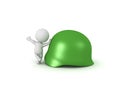 3D Character waving and leaning on green army helmet