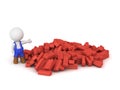 3D Character Wearing Blue Overalls Showing Pile of Red Bricks Royalty Free Stock Photo