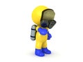 3D Character wearing hazmat suit extending hand