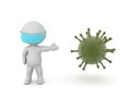 3D Character wearing mask next to virus germ bacteria Royalty Free Stock Photo