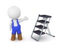 3D Character wearing overalls showing foldable ladder