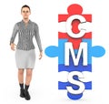 3d character , woman and cms text in jigsaw Royalty Free Stock Photo