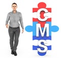 3d character , woman and cms text in jigsaw Royalty Free Stock Photo