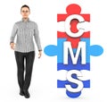 3d character , woman and cms text in jigsaw Royalty Free Stock Photo