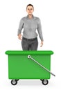 3d character , woman & empty bin