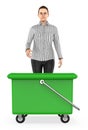 3d character , woman & empty bin