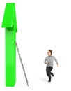 3d character , woman going to climb up a arrow using a ladder