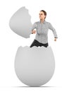 3d character , woman out from a cracked egg shell