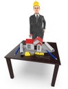 3d character , woman table , miniature house- plan - divider -measuring tape