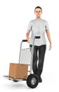 3d character , woman , trolley cart with cardboard box