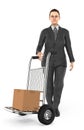 3d character , woman , trolley cart with cardboard box