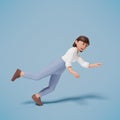 3d character woman wearing a white shirt falls forward with a blue background Royalty Free Stock Photo