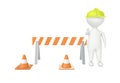 3d character work men showing stop gesture , traffic cones and Royalty Free Stock Photo