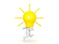 3D Character with a yellow lightbulb for head running Royalty Free Stock Photo