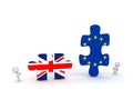 3D Characters and Large Puzzle Pieces with UK and EU Flags Royalty Free Stock Photo