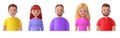 3d characters. Man and woman smiling, happy people face avatars, business team of female and male heads, girl and boy Royalty Free Stock Photo