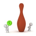 3D Characters with Small Bowling Ball and Large Pin Royalty Free Stock Photo