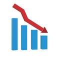 3D chart with bars declining icon on black background. flat style. graph chart icon for your web site design, logo, app, UI. 3D Royalty Free Stock Photo