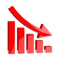 3D Chart icon arrow point down, red bar. Royalty Free Stock Photo