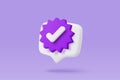 3d check mark icon isolated on purple background. check list button best choice for right, success, tick, accept, agree on