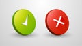 3d check mark icons for web, Checkmark X symbols on white isolated background, Check mark signs in green and red colors Royalty Free Stock Photo