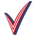 3d check mark stylized as USA flag, icon elections voting President Parliament, vector sign of voting in the elections