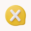 3d check wrong alert icon on white background. negative check list button choice for false, correct, tick, problem, 3d
