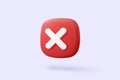 3d check wrong icon isolated on white background. negative check list button choice for false, correct, tick, problem, fail on