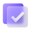 3D checkbox. Check mark. 3D illustration.Tick Mark Rounded Corner 3D Purple Web Icon Button.