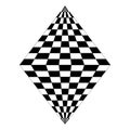 3D checkered rhombus isolated on white background. Diamond or lozenge shape with chequered pattern in three dimension