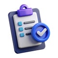 3d checklist icon with completed task and tick symbol for project management isolated on white background Royalty Free Stock Photo