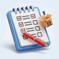 3d checklist with pen and shipping box icon Royalty Free Stock Photo