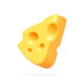 3d cheese piece. Swiss emmental block, realistic render cheeses triangular piece for emoticons culinary restaurant emoji