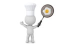 3D Chef holding a pan with a fried egg Royalty Free Stock Photo