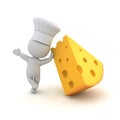 3D Chef leaning on piece of cheese