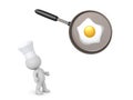 3D Chef looking up at pan with fried egg Royalty Free Stock Photo