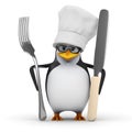 3d Chef penguin with knife and fork