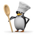 3d Chef penguin with wooden spoon