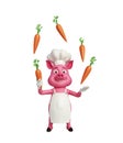 3d Chef Pig playing with carrot.