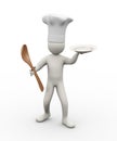 3d chef with spoon and plate Royalty Free Stock Photo