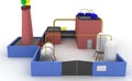 3D Chemical plant with blue fence