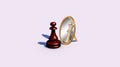 3D chess piece of a pawn near a mirror with a reflection in the form of a king