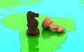 3D chess pieces concept on a world map