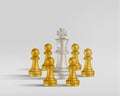 3d Chess sign. golden pawn surrounded the silver king chess. business concept