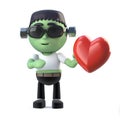 3d Child frankenstein monster is in love Royalty Free Stock Photo