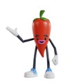 3d chili character presenting with right hand